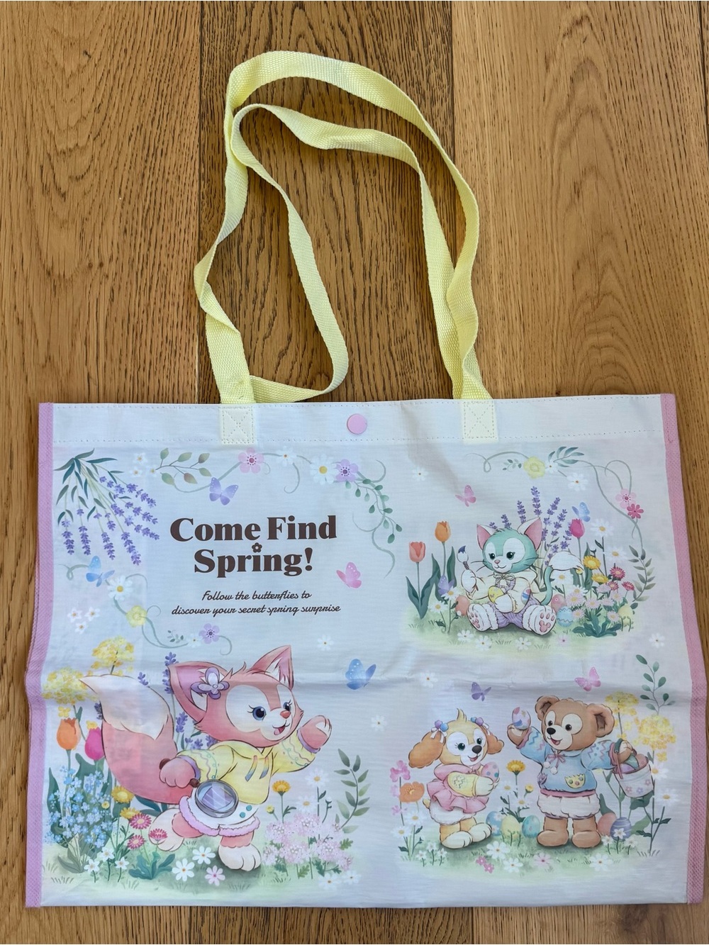 TOKYO DISNEY DUFFY & FRIENDS COME FIND SPRING MEDIUM SHOPPING TOTE BAG